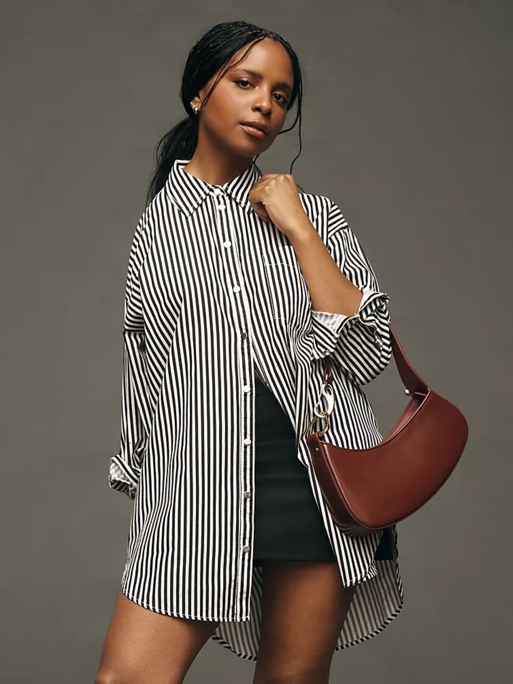 Anthropologie Maeve White & Gray Striped Button-Up Blouse